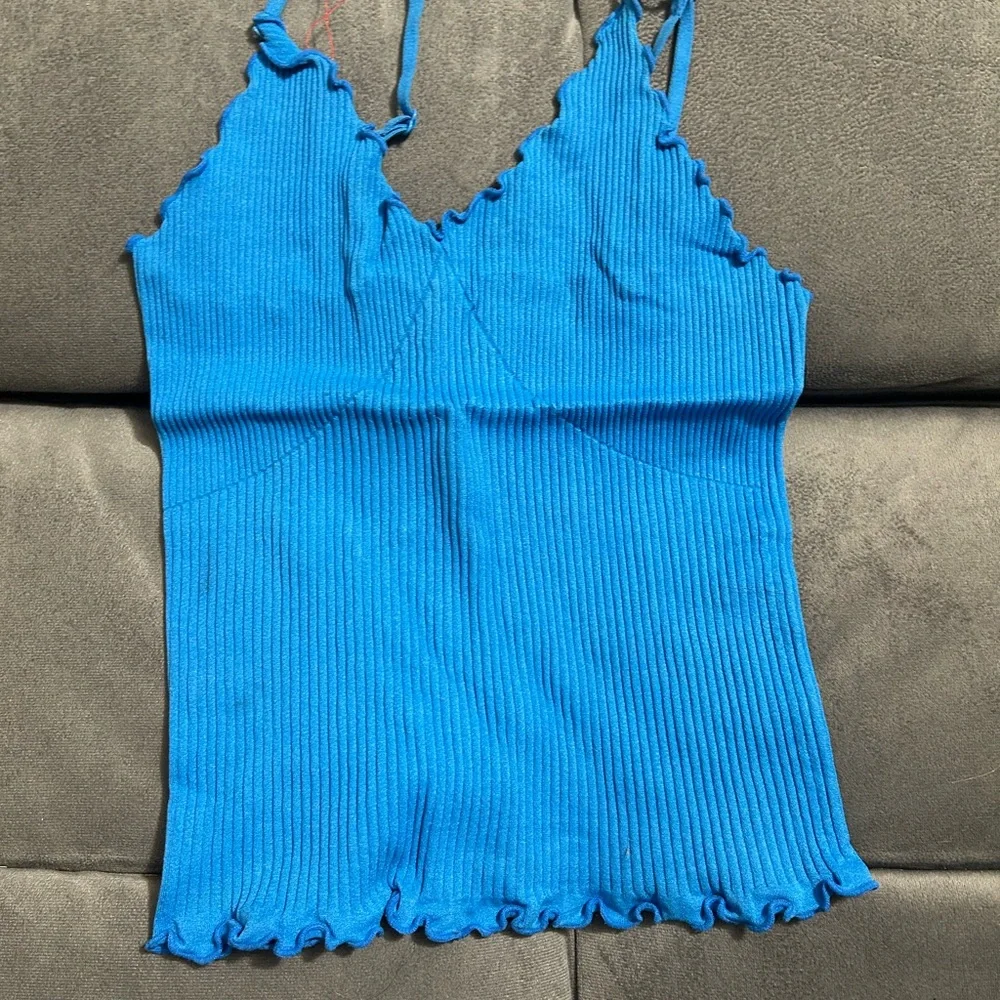 Blue Ribbed Women's Top - Picture 1 of 2